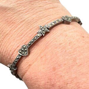 Womens Bracelet Sterling Silver Marcasite Star Heart Design 7 Inch